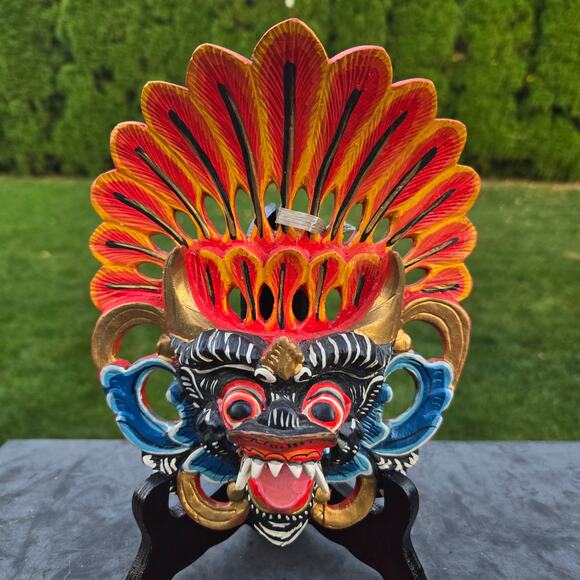 Vintage Balinese Barong Lions Mask Hand Carved Craft Tribal Mask Wall Decor - Picture 1 of 13